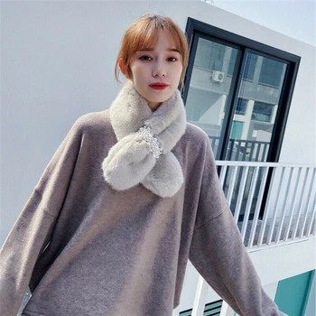 

Women Girls Faux Fur Collar Scarf Winter Soft Warm Neck Stole Shawl Wrap Scarf Thick Plush Neck Warmer Fashion Pompom Trim Ski