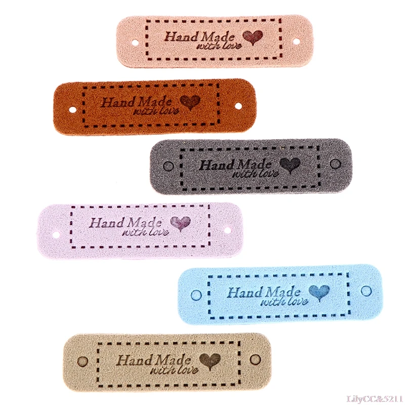 20pcs Handmade With Love Labels Colorful Fiber Leather Handmade Label for  Clothing Hand Made Tags DIY