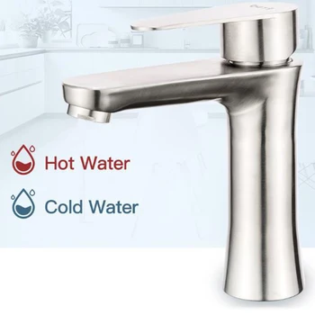 

304 Stainless Steel Basin Sink Faucet Tap Single Handle Hot&Cold Water Mixer Bathroom Kitchen Modern Style Basin Faucet