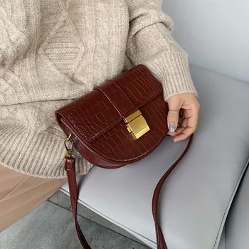 

Stone Pattern PU Leather Saddle Bag For Women 2019 Lady Mini Shoulder Messenger Bags Female Handbags and Purses
