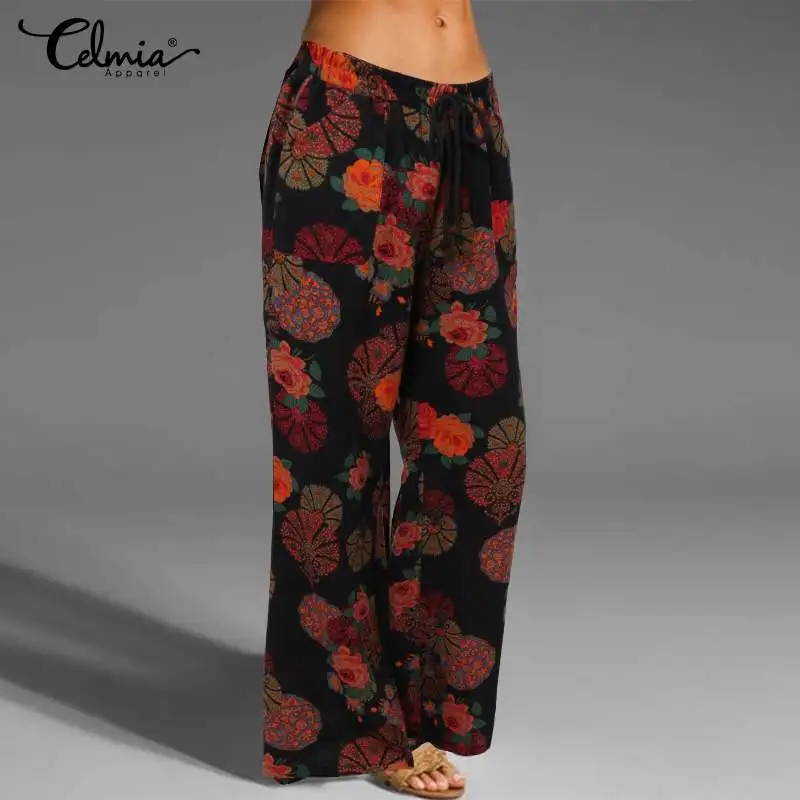 Celmia-Pantalones largos de lino con cordón para mujer, calzas holgadas informales de talla grande, S-5XL Vintage, 2021