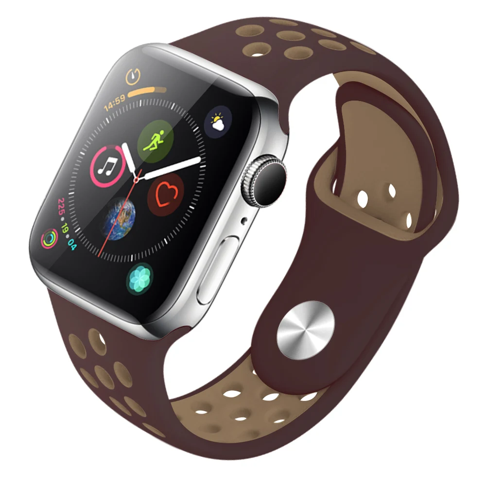 Дышащий силиконовый спортивный ремешок для Apple Watch 4, 5, ремешок 44 мм, 40 мм, резиновый ремешок для Iwatch 3, 2, 1, 38 мм, 42 мм, аксессуары