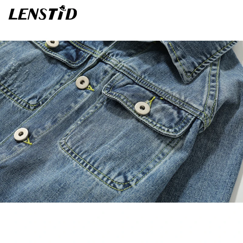 LENSTID 2019 осенний хип хоп рваные джинсовые куртки бомберы с дырками мужские