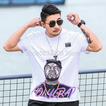

Short Sleeve T1022 Big Size Men's Wear Leisure Loose Plus Fat Plus Fat Man Printing T Shirt Tide