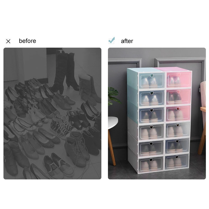 1PC Foldable Clear Shoes Storage Box Plastic Stackable Shoe Organizer Durable and practical Simple Mini Portable Lazy 