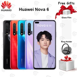 Oringal Huawei Nova 6 5G мобильный телефон 6,57 дюймов полный экран 8 ГБ + 128 ГБ Kirin 990 Восьмиядерный Android 10 40MP AI камеры смартфон