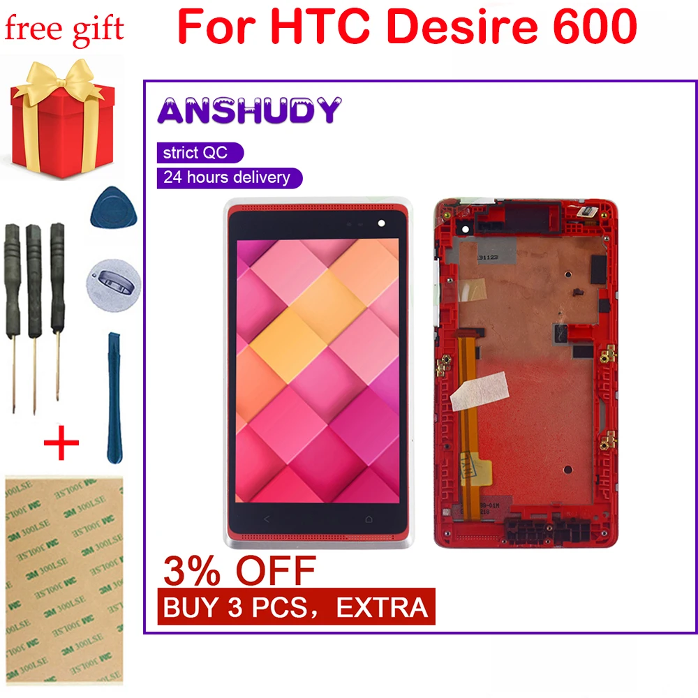 

For HTC Desire 600 LCD Display Touch Screen Digitizer Assembly Frame For HTC Desire 600 Display Screen Replacement