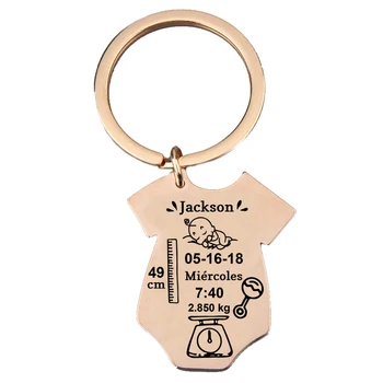 

Engraved Baby Stats Weight Length Custom Name Dad Mom Keepsake Baby Romper Keychain