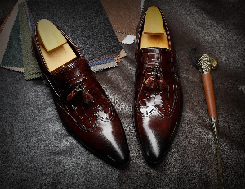 Мужская кожаная обувь деловая одежда, костюм, Мужская Брендовая обувь Bullock из натуральной кожи, Черные слипоны, свадебные мужские туфли Phenkang