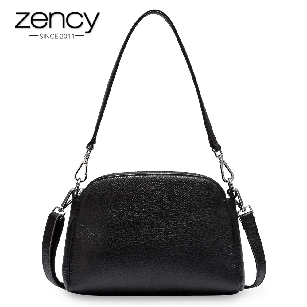 Zency натуральная кожа модная женская сумка на плечо летняя белая сумка с двумя молниями элегантная сумка через плечо черный