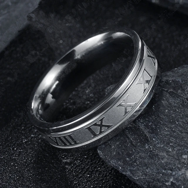 2020 Vintage Roman Numerals Men Rings Temperament Fashion 6mm Width Stainless Steel Rings For Men Jewelry Gift 5