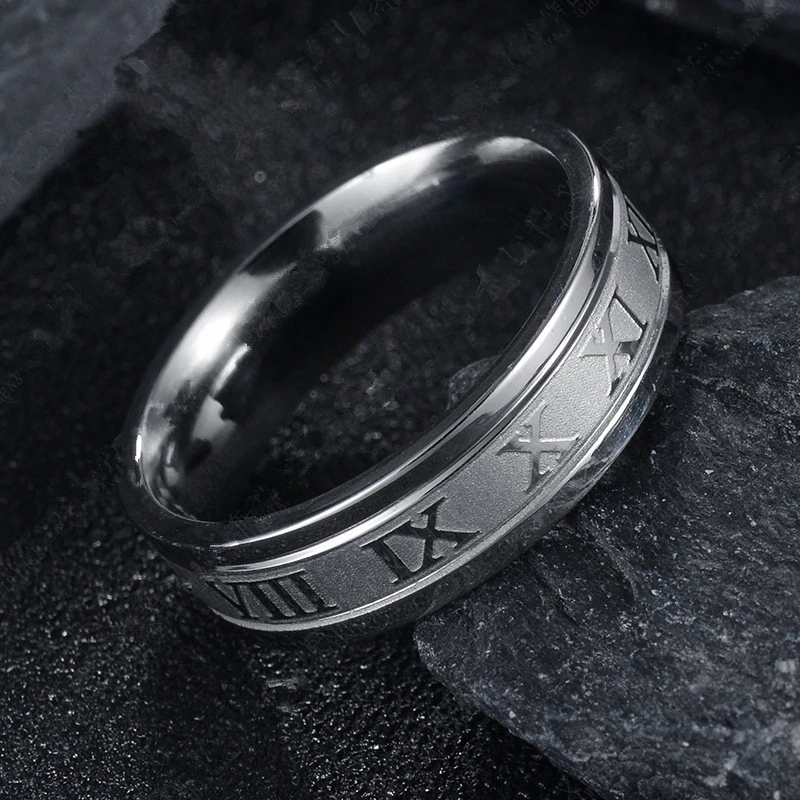 2022 Vintage Roman Numerals Men Rings Temperament Fashion 6mm Width Stainless Steel Rings For Men Jewelry Gift 