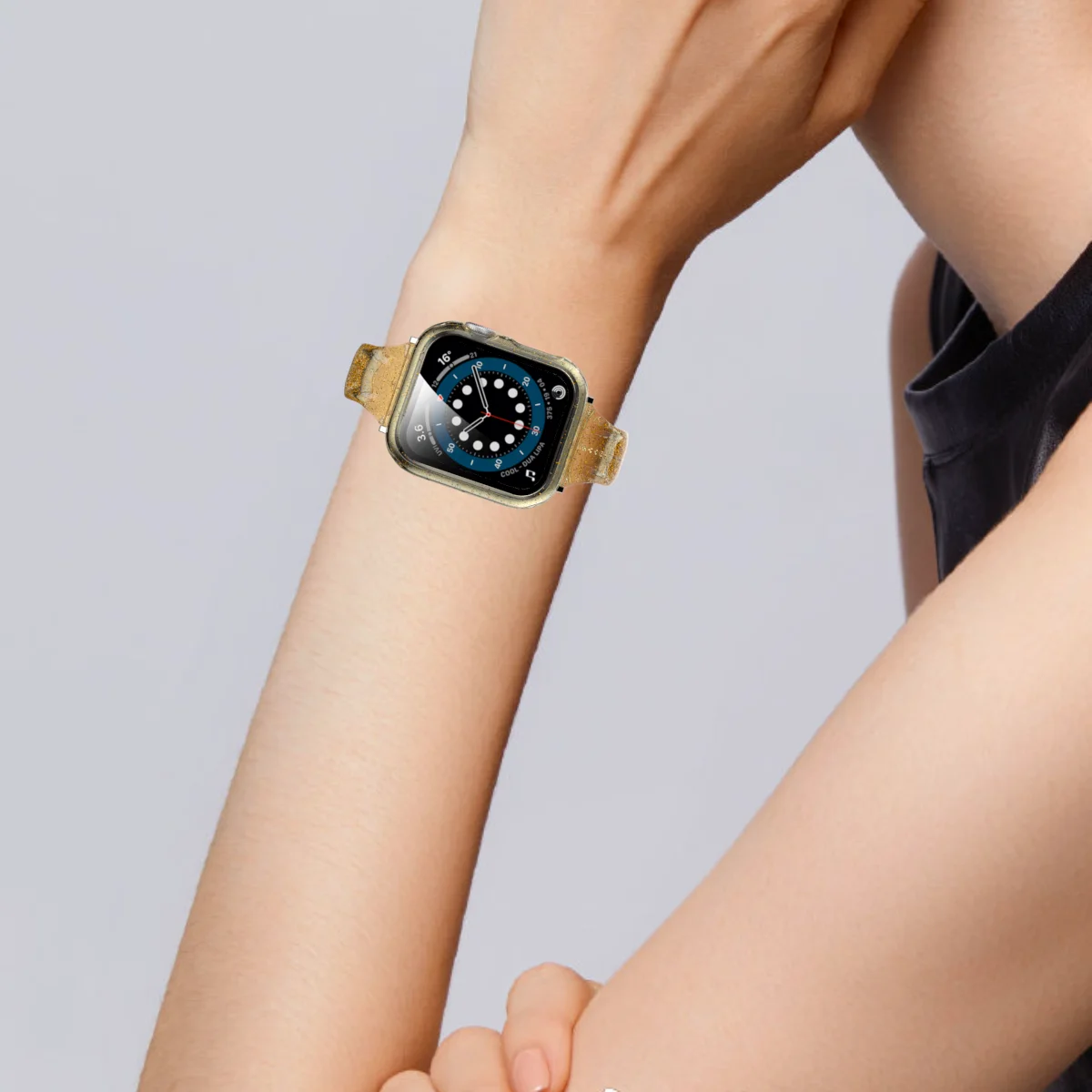 글리터 워치 스트랩 및 케이스, 애플 워치 밴드, 여성용 실리콘 워치 밴드, 40mm, 44mm, SE 6, 5, 4, 3 팔찌, 42mm, 38mm