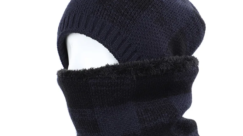 2019 модная Клетчатая Мужская хлопковая шапка, шарф, зимний плюс бархат, мужская и женская шапка с воротником, 2 комплекта уличной лыжной