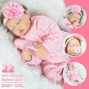 

55CM bebes doll reborn toddler girl doll in pink dress full body soft silicone realistic baby Bath toy waterproof for gift