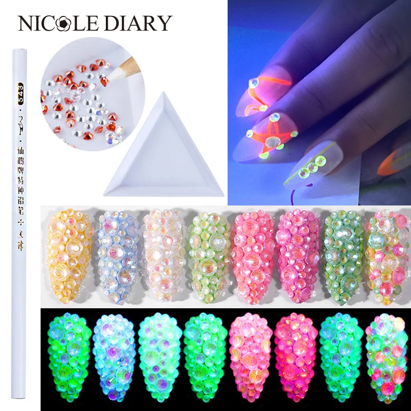 Nicole Diary светящийся хрустальный горный хрусталь смешанный размер SS6-SS20 украшения для ногтей 3D блестки ювелирное светится в темноте украшения