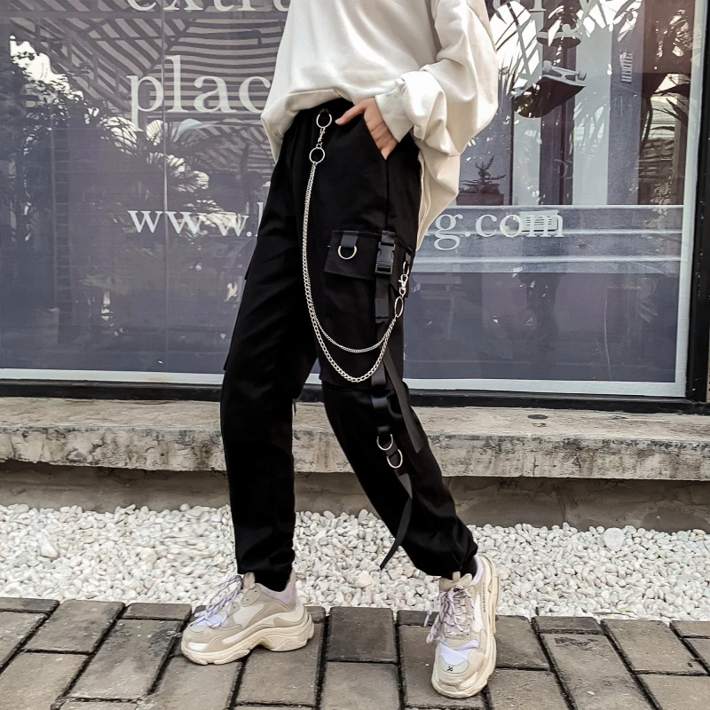 Elastic Waist Cargo Pants With Chain | SHEIN USA