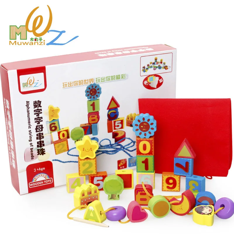 

Large Size with Numbers Beaded Bracelet Sub-Threading Children Baby Hand-Eye Coordination Educational Wooden Toys 1-2-3-6 a Year