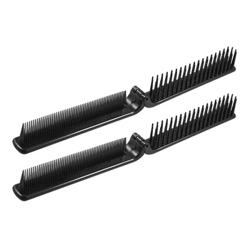 

2 Pcs Travel Lady Black Fine Teeth Foldable Dual Pocket Straight Hair Comb