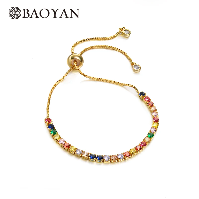 BAOYAN маленькие квадратные хрустальные браслеты модные женские Аксессуары Boho Регулируемый Хрустальный Теннисный браслет золотые браслеты для женщин