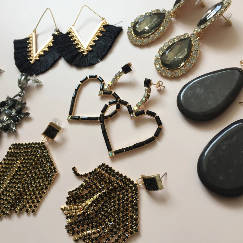 

Bestessy earrings 2019 za new ladies big fashion black tassel crystal stone charm earrings wedding praty gifts
