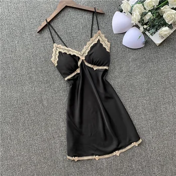 

Lady Nightwear Spaghetti Strap Nightdress Satin Sleepwear Intimate Lingerie Lace Nightgown Sexy Bathrobe Casual Homewear