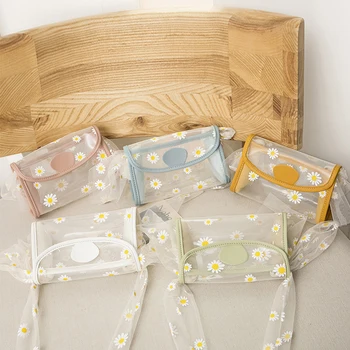 

2020 New Daisy Embroidery Handbag Women Transparent Bucket Bag PVC Daisy Jelly Mesh Strap Shoulder Bag Crossbody Messenger Bags