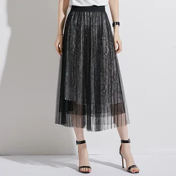 

2020 Summer New Style Debutante WOMEN'S Dress High-waisted A- line Skirt Elegant Elegant Long Skirts Crocheted Flowers Pierced L