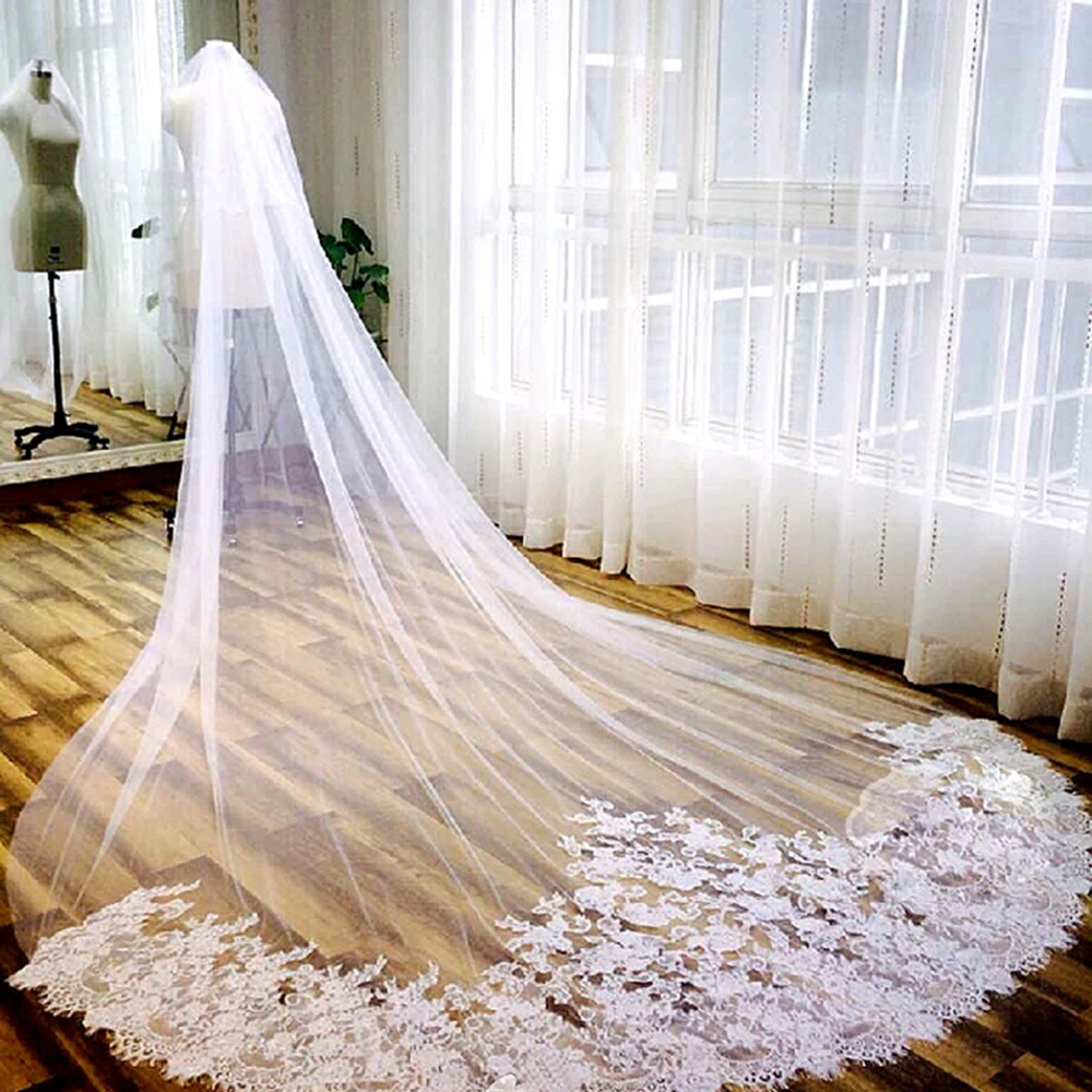 

Cathedral Eyelash Lace 3 Meters Wedding Veil with Comb 3M Long Bridal Veil One Layer Veil Wedding Accessories