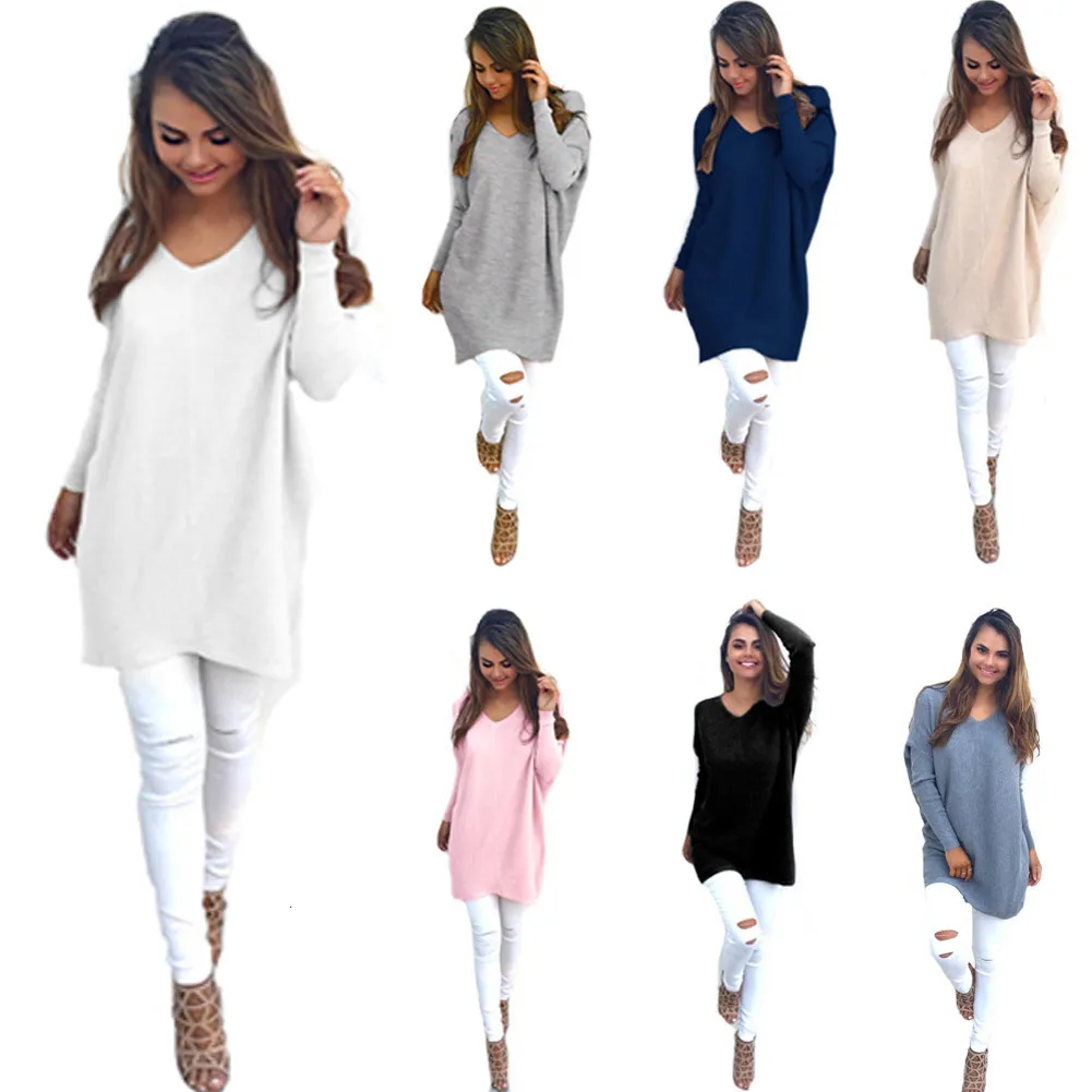 Basic 2019 V-neck Solid Autumn Winter Sweater Pullover Women Female Knitted Long Sleeve Sweater Loose Longtop Sleeves S Женский