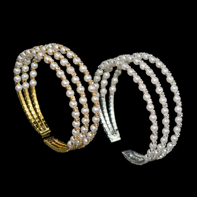 Модный женский браслет с жемчугом и кристаллами 3/5 слой золотого и серебряного цвета Открытый браслет с кристаллами Pulseras Mujer Свадебные ювелирные изделия подарок