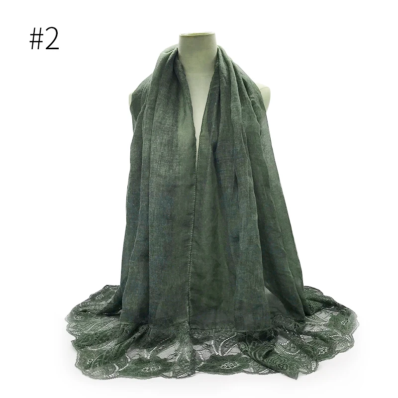 Вышитый кружевной край однотонный шарф-хиджаб мягкие женские шарфы и шали echarpe мягкие женские мусульманские Роскошные хиджабы