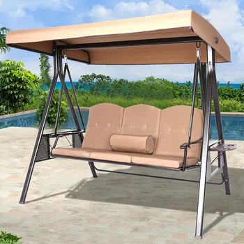 

3-Seat Deluxe Outdoor Patio Porch Swing with Weather Resistant Steel Frame, Adjustable Tilt Canopy, Cushions and Pillow Included