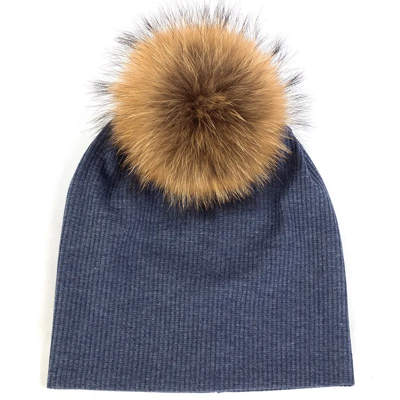 Denim Blue A Обаяние дерево стиль мягкие сапоги высотой выше колена, вязаная шапка бини с наушниками, зима-осень мешковатые череп однотонная бейсболка теплая шапка с прекрасным с натуральным меховым помпоном - Цвет: Denim Blue A