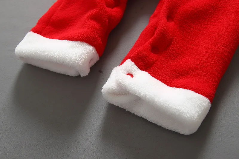 Одежда для маленьких мальчиков зимний Рождественский комбинезон для новорожденных, модный детский комбинезон+ шапочка+ нагрудник, 3 предмета, Красная рождественская одежда для малышей