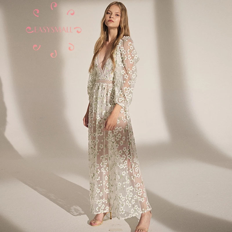 EASYSMALL For love lemons женское платье с вышитым цветком и сеткой, вечерние платья высокого класса, уличная одежда с высокой талией, платья без рукавов