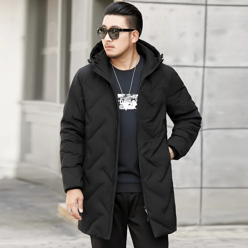 

Loose Leisure Men Medium Length Money Down Jacket Fat Man Plus Fat plus Size Lian Cap Down Coat Dad Pack