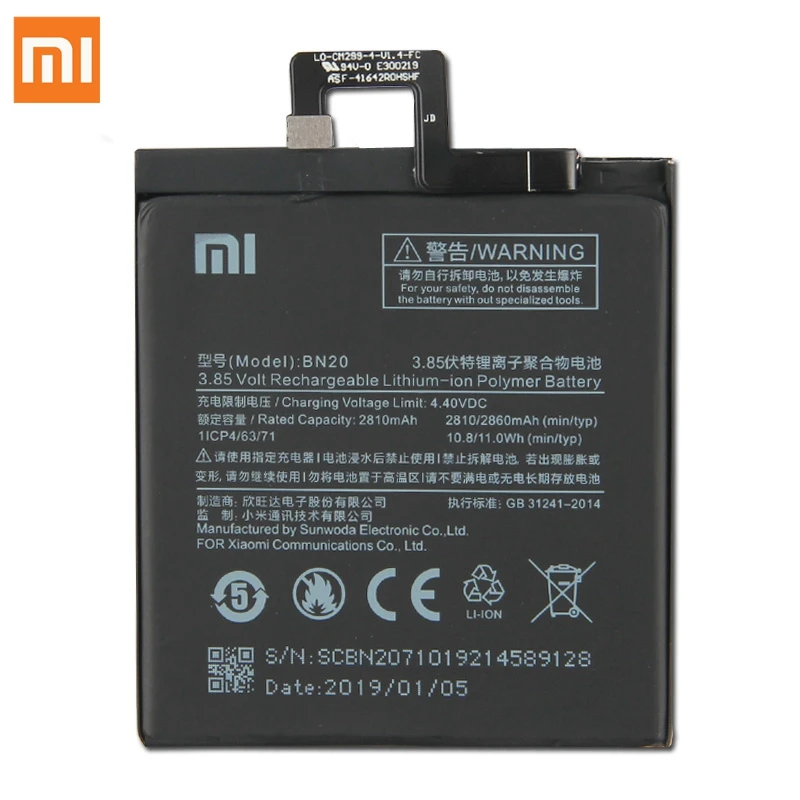 Xiao mi сменный аккумулятор BN20 для Xiaomi mi 5C M5C аутентичный аккумулятор для телефона 2860 мАч