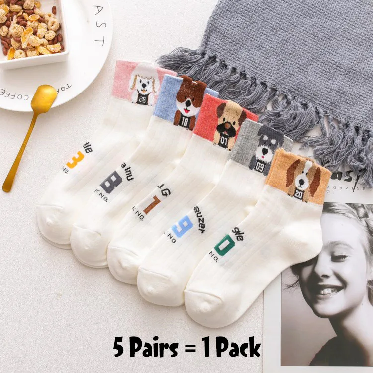 5 Pairs-15 5 пар, женские хлопковые носки с героями мультфильмов, пара художественных женских носков с рисунком, милые хипстерские модные носки с вышивкой животных - Цвет: 5 Pairs-15