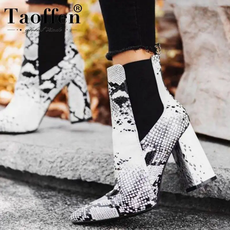 

Taoffen Women Daily Office Pointed Toe High Heels Winter Boots Snakeskin Pattern Sexy Woman Luxury Female Botas Size 35-42