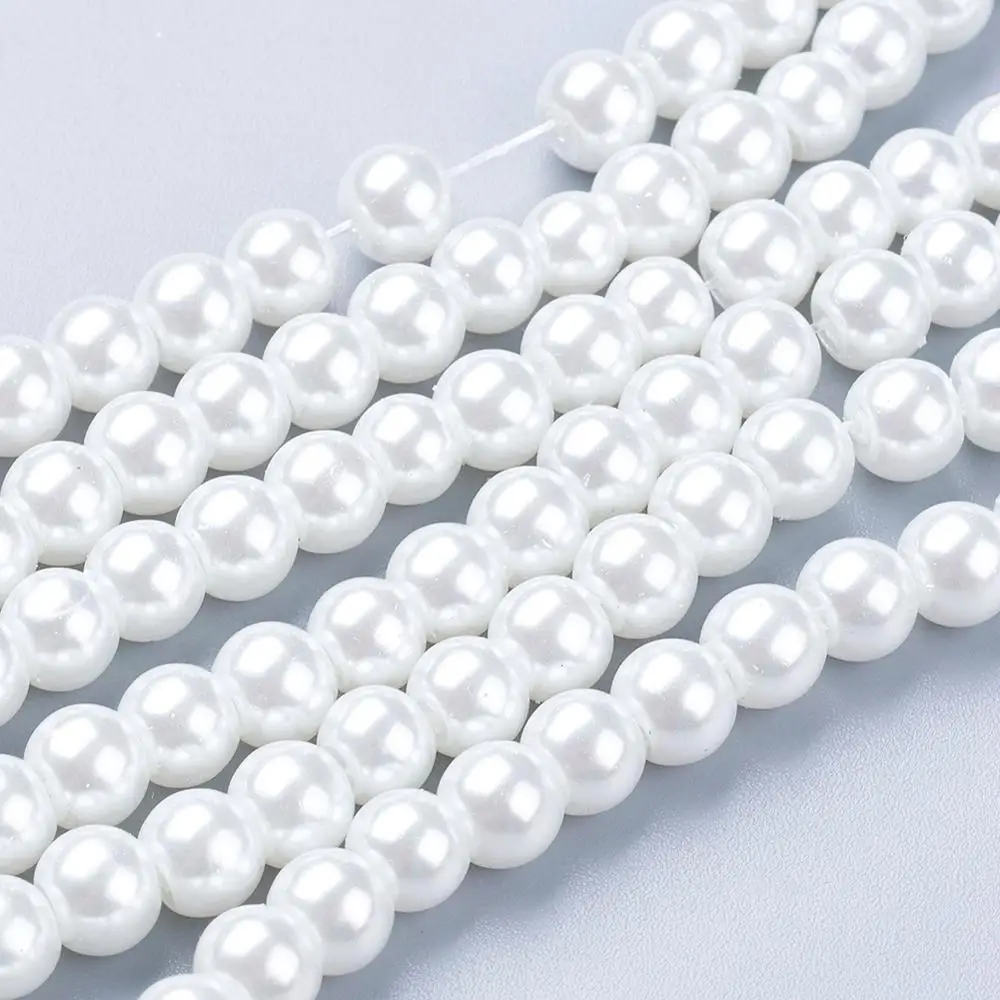 

4mm 6mm 8mm 1Strand Glass Pearl Beads Strands, Pearlized, Round For Jewelry Necklace Craft Making