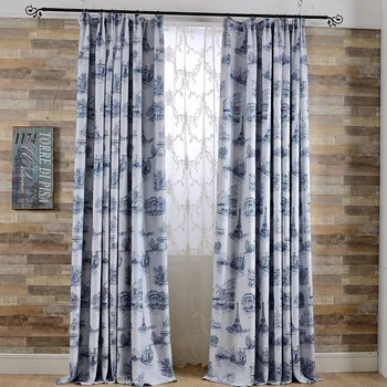 

Modern Simple Blackout Curtains Eiffel Printed for Living Room Balcony Windows Bedroom Drapes