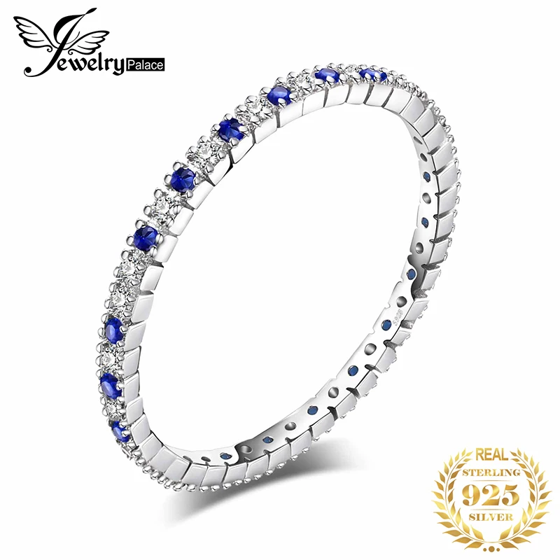 

JewelryPalace Exquisite Round Created Blue Spinel Wedding Band Ring 100% 925 Sterling Silver Jewelry Newest Ring For Women