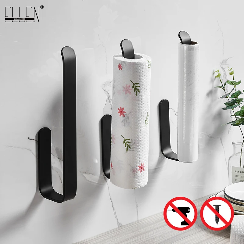 ELLEN Self-adhesive Kitchen Paper Towel Holder Storage Holder Shelf Black Tissue Stand Organizer Bathroom towel rack paper EL65B