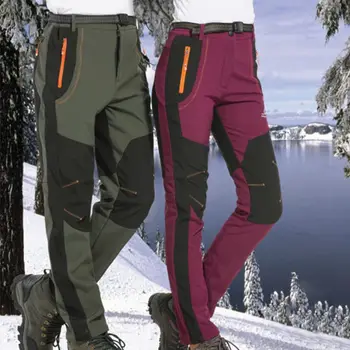 

Men Women Outdoor Softshell Waterproof Hiking Pants Winter Windproof Thicken Thermal Snow Ski Trousers with Belt Zipper Pockets