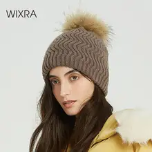 Wixra шапка с помпонами из меха норки и лисы, стильная шапка для женщин, одноцветная шапка, вязаные шапки, новинка, Толстая Женская шапка на осень и зиму