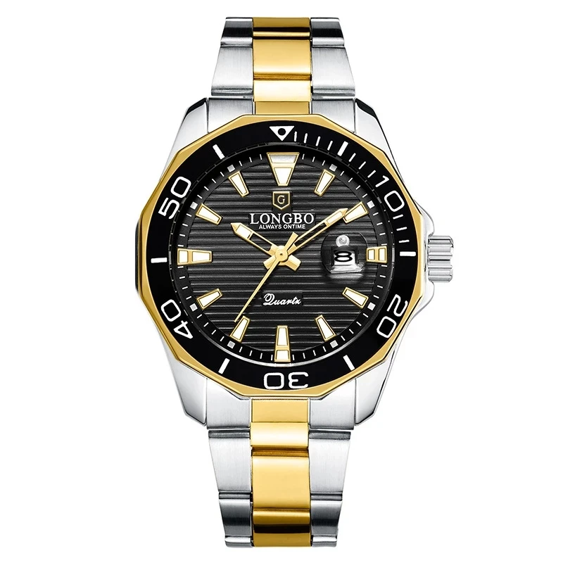 

LONGBO Men's Watch Top Brand Luxury Quartz Watch for men Calendar Stainless Steel Strap Business Watch Men relogios masculino