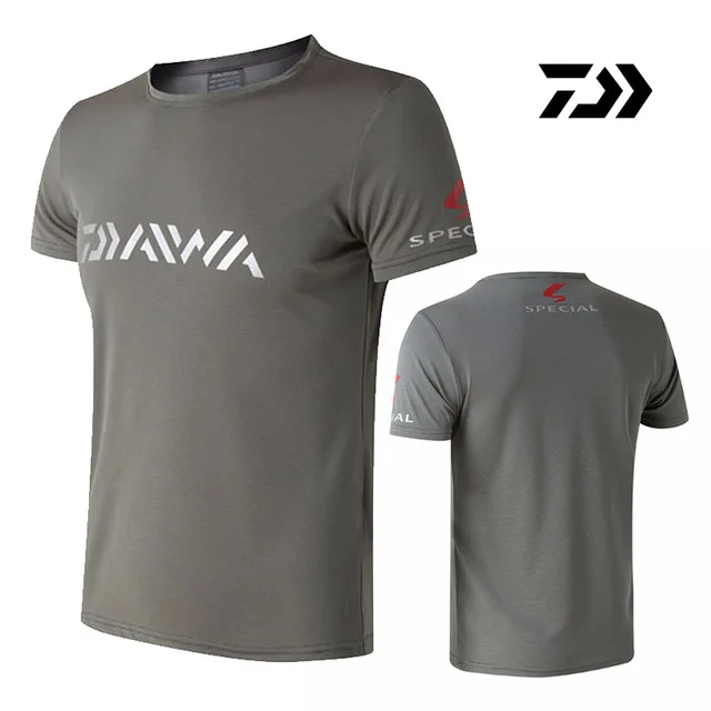 Темно-серый New men's breathable quick-dry dawa fishing crew-neck casual fishing shirt short-sleeved ice ice summer fishing T-shirt - Цвет: Темно-серый