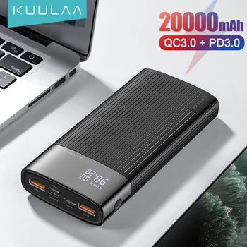 KUULAA Power Bank 20000mAh QC PD 3.0 PoverBank Fast Charging PowerBank 20000 mAh USB External Battery Charger For Xiaomi Mi 10 9 1