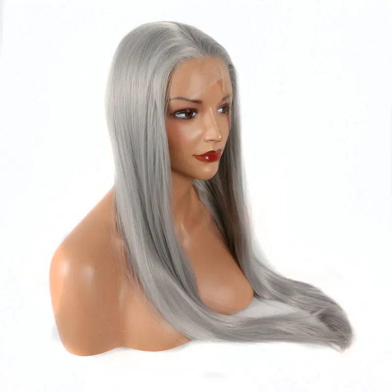 Bombshell Silver Grey Synthetic 13*3 Inch Lace Front Wig Heat Resistant Fiber Hair Natural Hairline for Women Girls Party Wigs